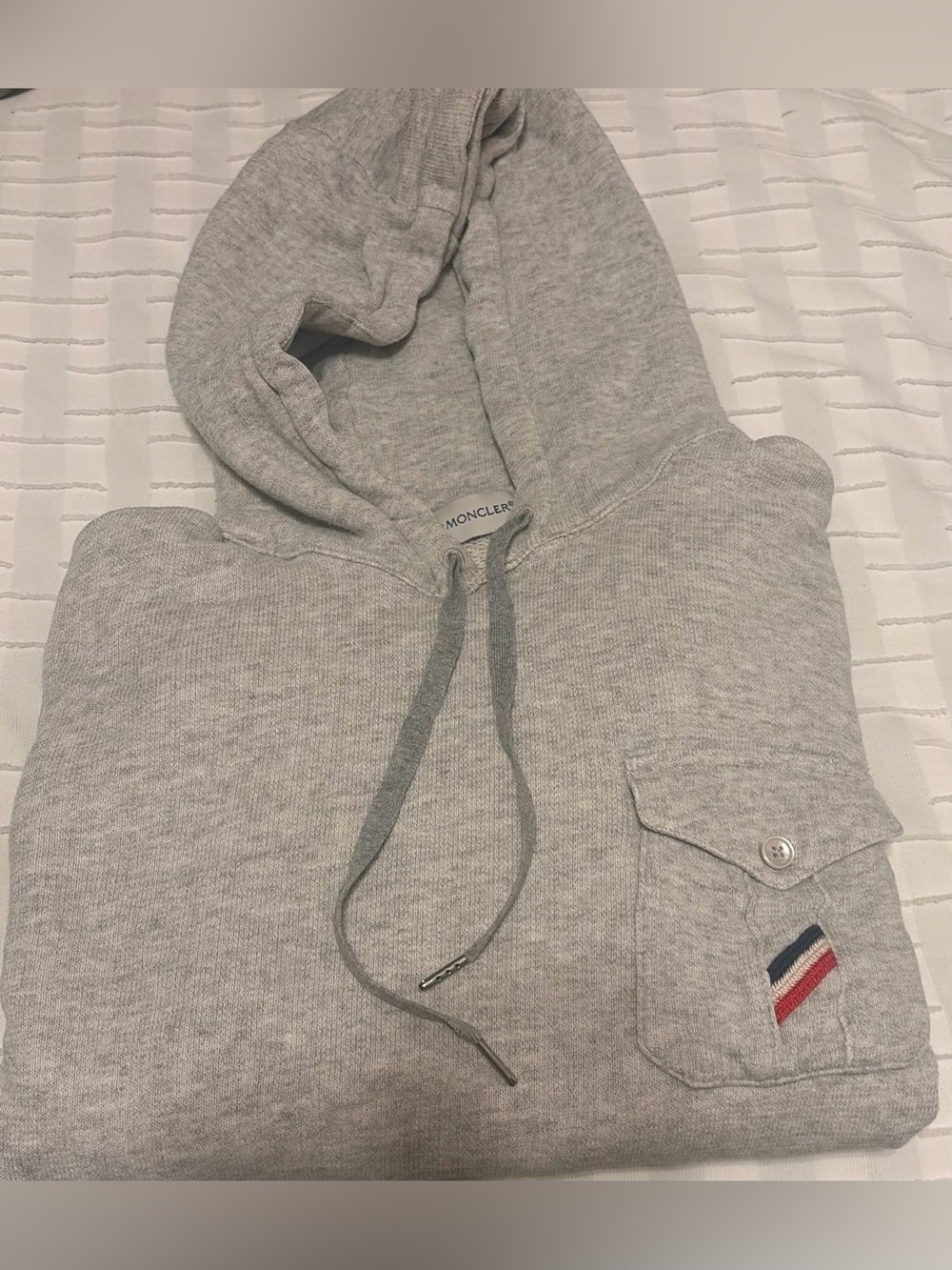 Moncler Light Gray Hooded Pullover with Chest Pocket - Picture 3 of 11
